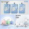 65W GaN Fast Charger with USB, PD, Type-C Retractable Cable, Multi-Port EU/UK Plug.