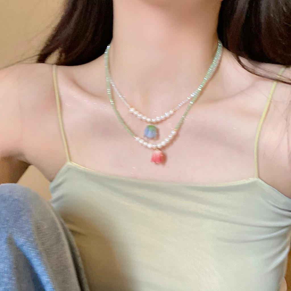 Elegant Tulip Pearl Crystal Necklace: Spring/Summer Style Clavicle Chain for Women