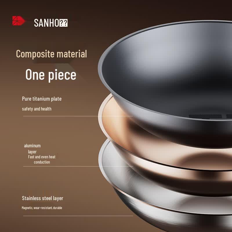 Sanhe 24cm Pure Titanium Flat-Bottom Wok