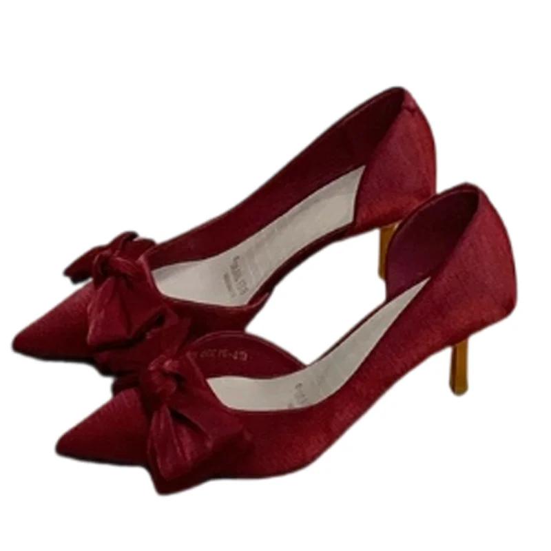 Fashion Woman Pointed Toe Pumps High Heels Elegant Shoes Summer Bow Dress Women Sandals 2025 Trend Brand Party Fashion Chaussures Femme