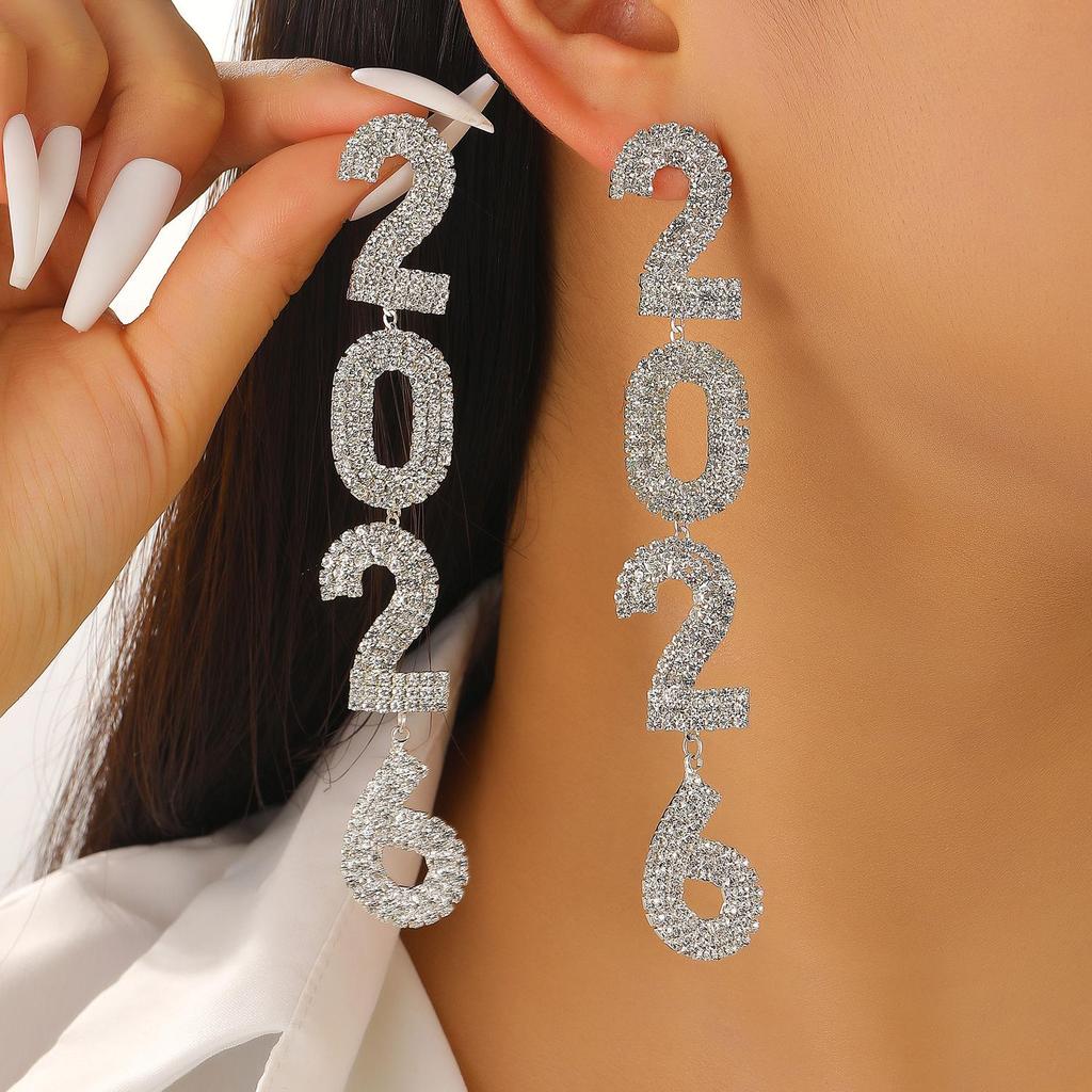 2026 New Year Geometric Glitter Minimalist Hollow Earrings