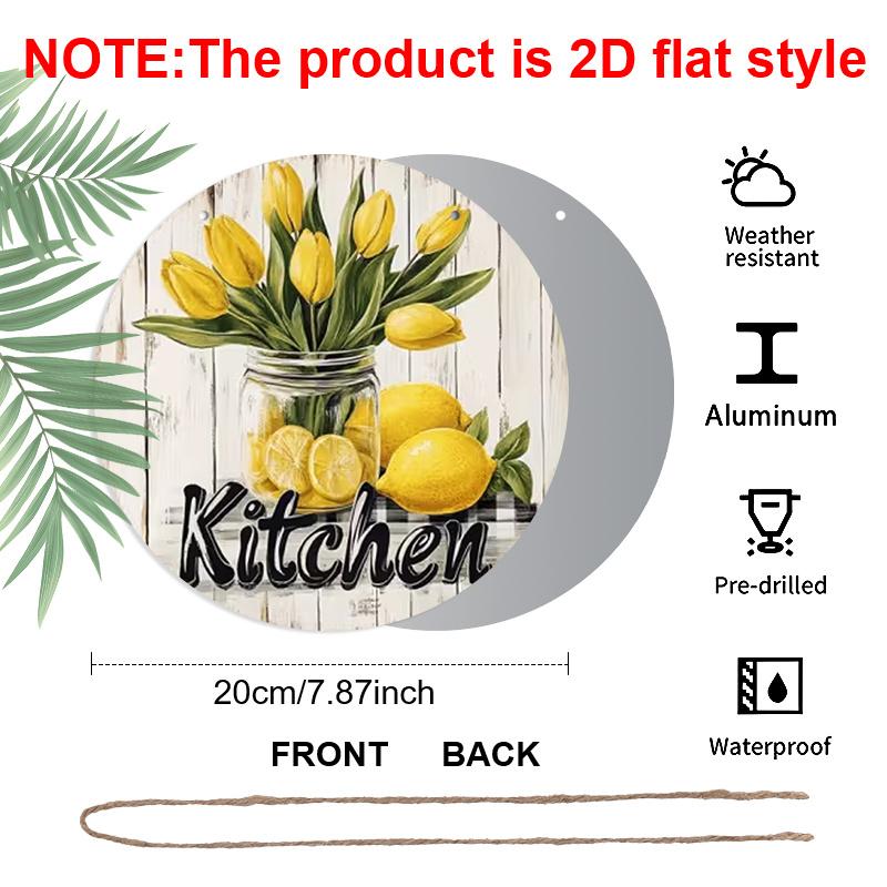 2D Flat Aluminum Wall Art with Lemon and Tulip Design 7.87 Inches X 7.87 Inches Rustic Style Perfect for Gardens, Farmhouses, Bars, Cafes, Parties
