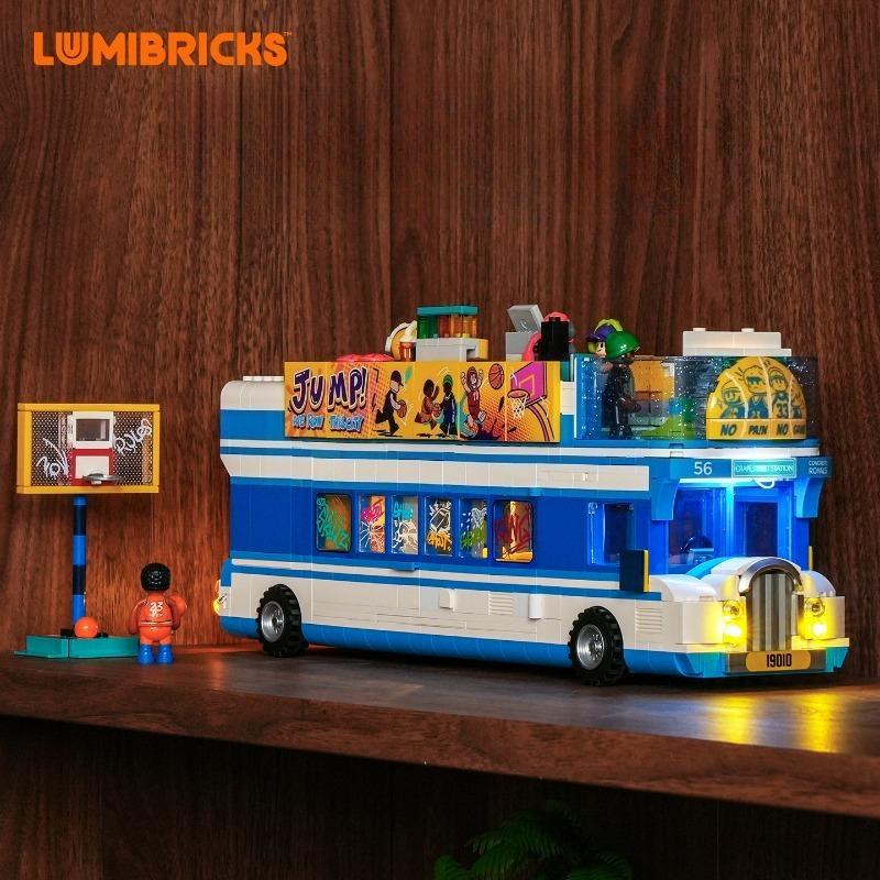 American Style Streetball Bus Building Blocks Street View Lighting Architecture Children'S Assembly Toy Models Ornaments Gifts