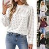 Women Fashion Polka Dot Round Neck Long Sleeve Chiffon Blouse Top