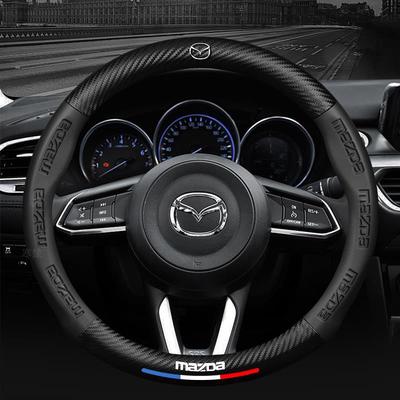 AAFD1 For 3 5 6 SKYACTIV CX30 CX5 CX8 CX9 MX5 RX8 RX7 BT50 Axela Atenza Car Steering Wheel Cover Carbon Fiber Leathe Accessories