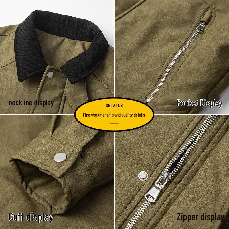 Di Yu Shen Long Men's Trendy Winter Loose Color Block Fleece-Lined Leather Jacket