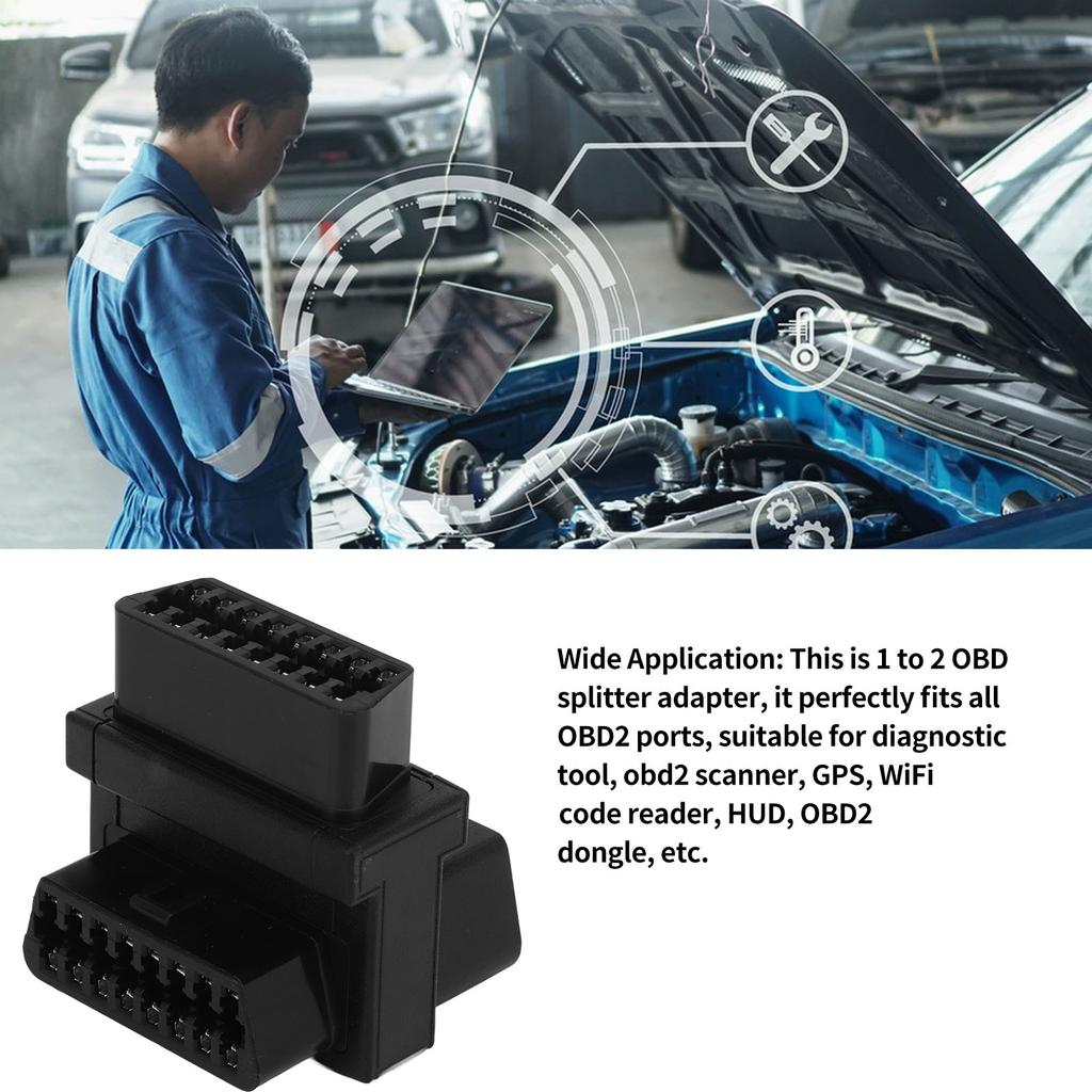 OBD Cable Adapter OBD2 Adapter 16 Pin Male To 2 Female Plug and Play Splitter Connector for Diagnostic Extender