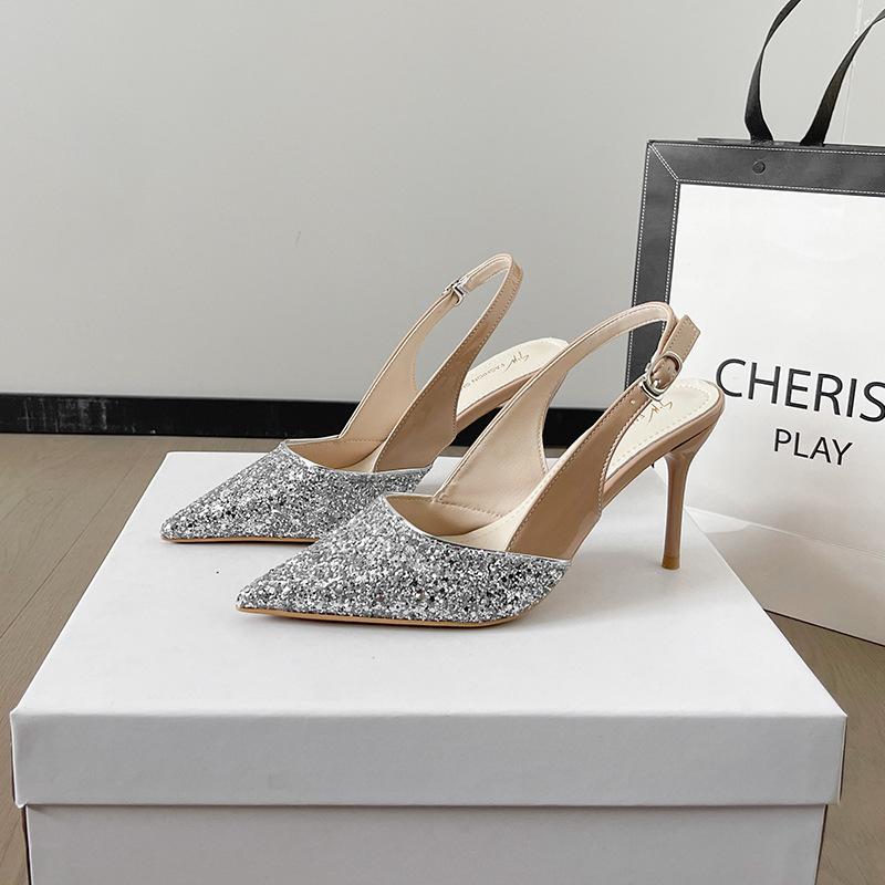 Korean version of bag head back empty sandals women's high heels 2025 spring and summer new color matching pointed heel large size women's shoes