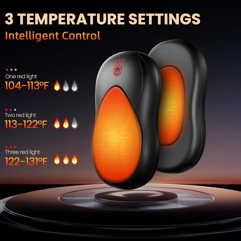 Rechargeable Hand Warmers 2-Pack, Dual-Side Heating, 3 Temp Settings, Portable Magnetic Pocket Warmers for Men & Women, Hunting,
