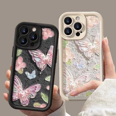 Shockproof Soft Silicone Phone Cover For iPhone 16 Pro Max 15 Pro 14 13 12 11 8 7 Matte Beautiful Oil Painting Butterfly Print TPU Bumper Case