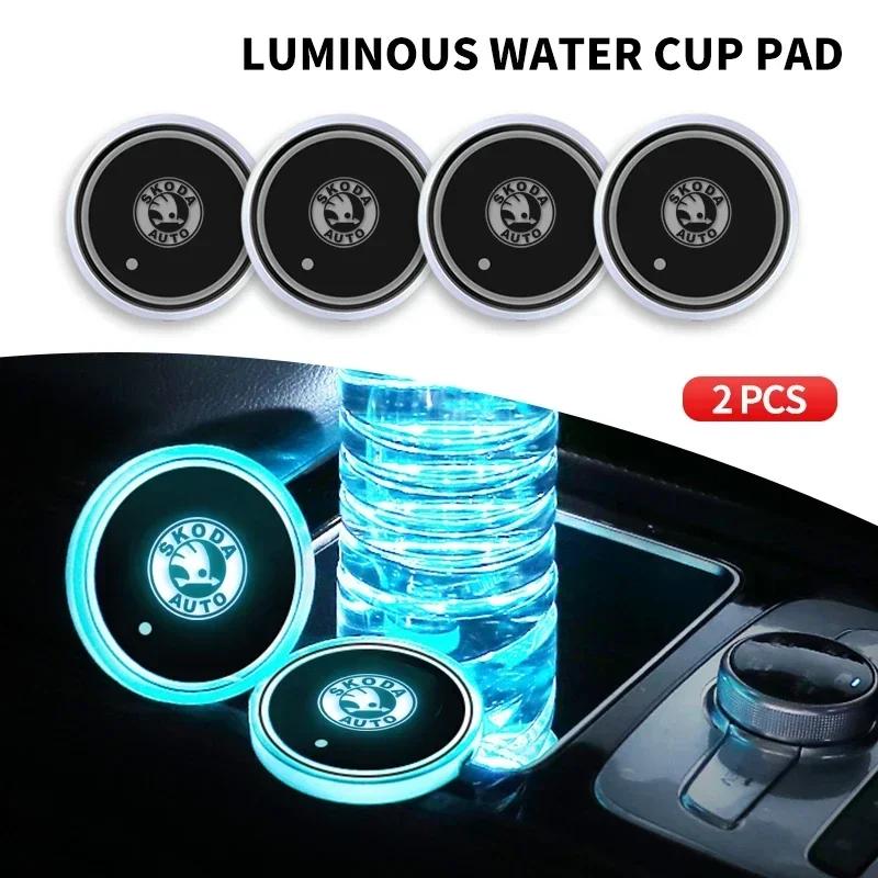 Luminous Car Water Cup Coaster Holder 7 Colorful USB Charging Car Led Atmosphere Light For Skoda Superb 3 Estate 3V3 3V5 3T5 2 ZJ9