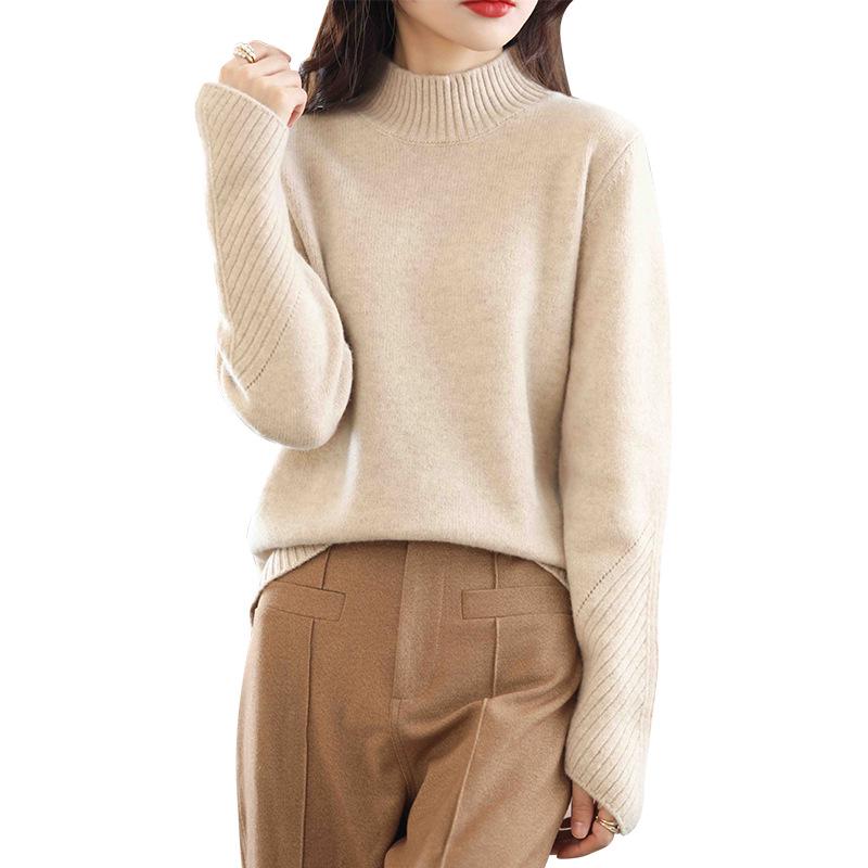 2024 A/W Women's Pure Wool Half-High Neck Loose Pullover Sweater