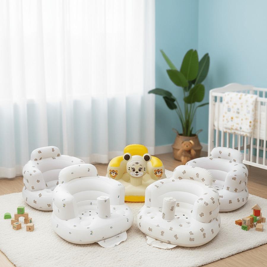 3-36 Months Baby Inflatable Booster Seat With Fence And Built-In Air Pump Dual-Layer Sitting Posture Training Chair