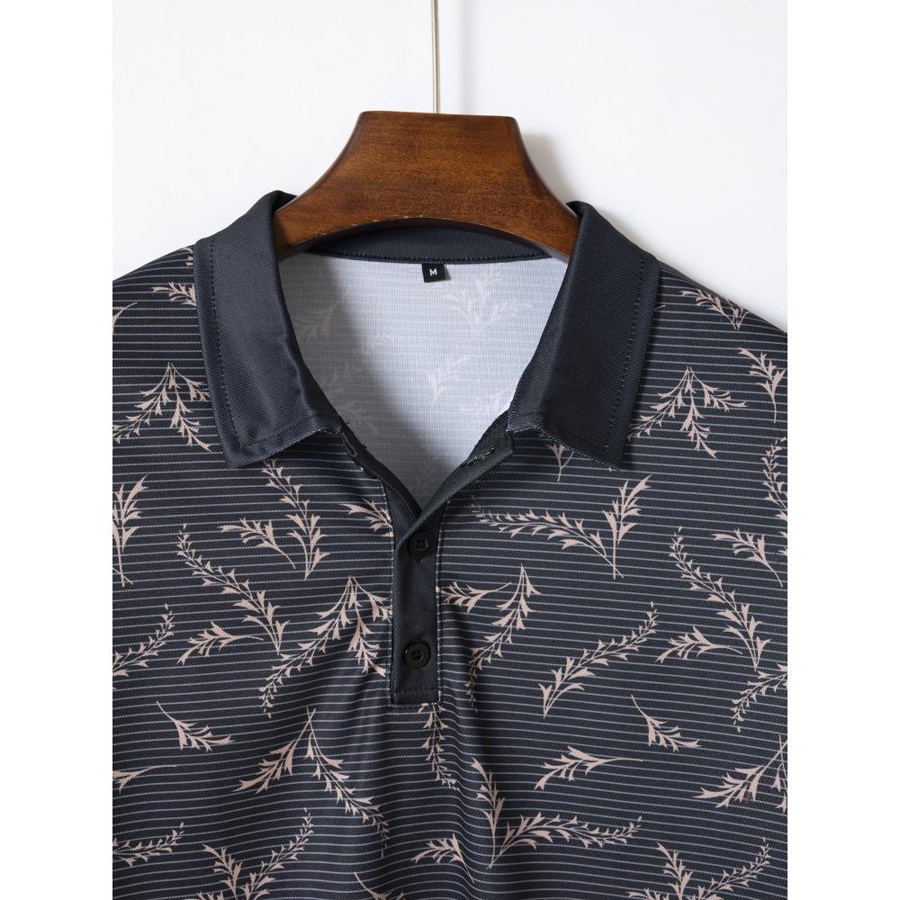 Men's Striped Printed Lapel Short Sleeved Polo Shirt