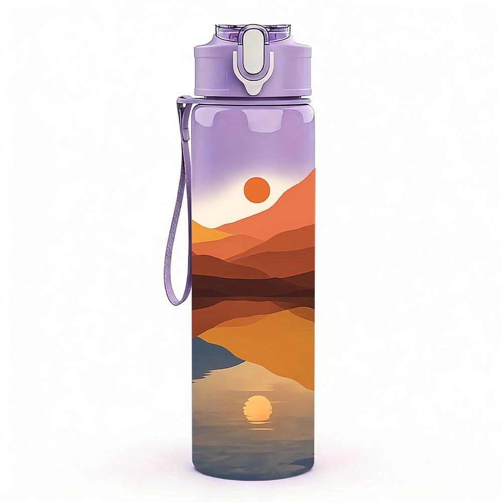 1PC Mountain Desert Sunset Landscape Print 750ml Color Plastic Sports Water Bottle Leakproof Flip Straw Lid Suitable for Sports Office Home Use