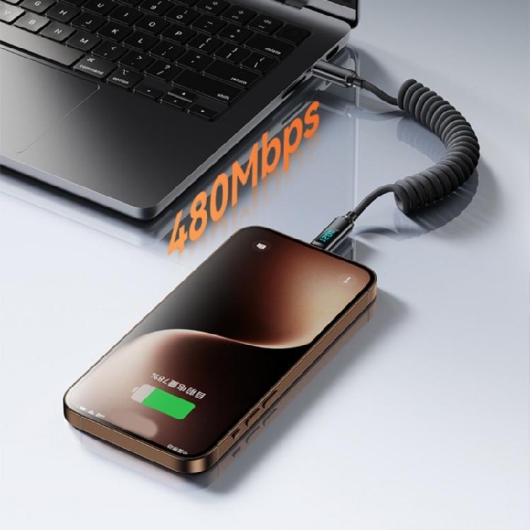 Braided Nylon USB C Fast Charging Cable 120W Power Delivery Retractably Spring System For Gadgets 480mbps Transmission