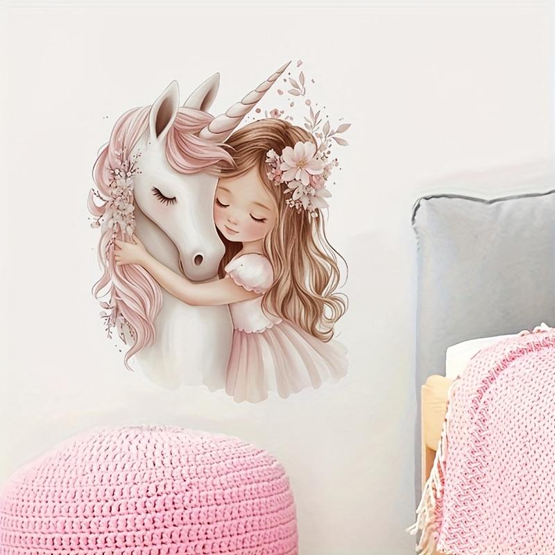1 pezzo Stampa Piatta 2D Regina e Unicorno Adesivo da Parete Autoadesivo Rosa Decorazione Stanza Decalcomania da Parete Divertente per Camera da Letto Soggiorno
