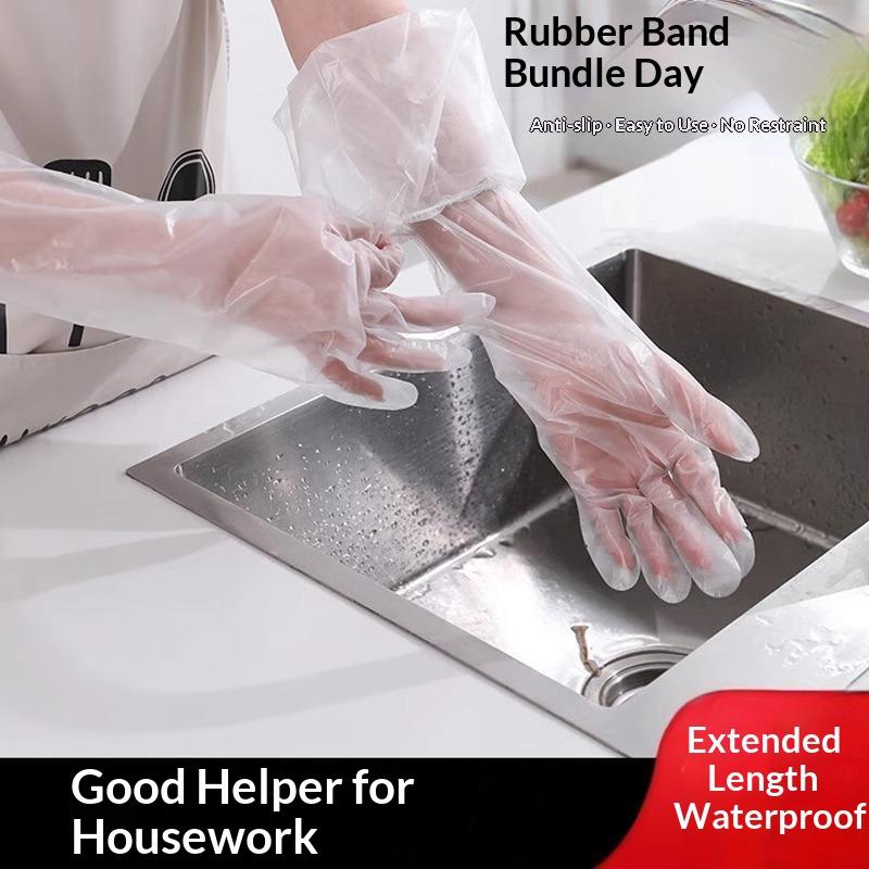 60cm Extra Long CPE Dishwashing Gloves Waterproof Thickened Anti-Slip Cuff for Kitchen Home Cleaning