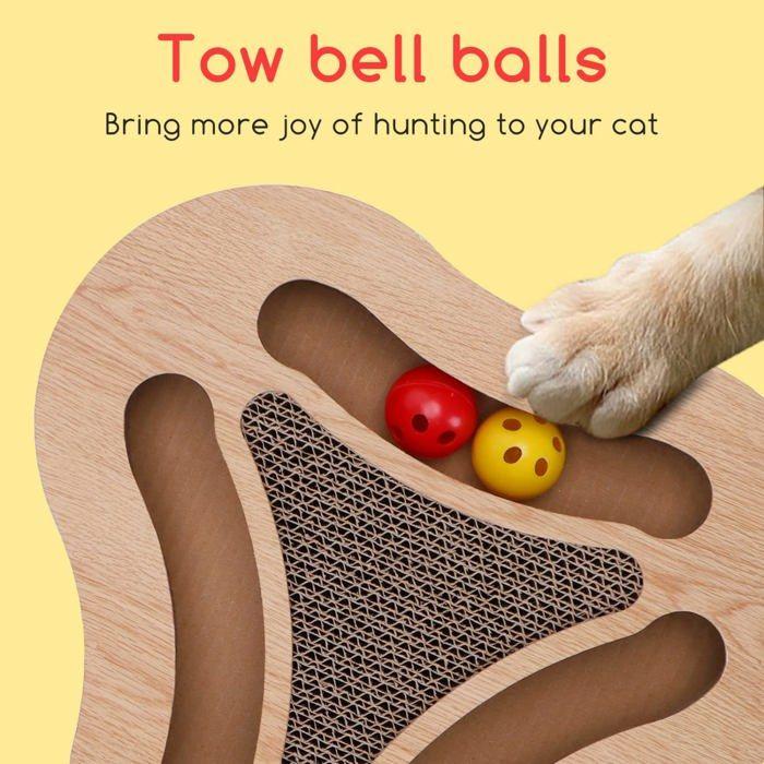 Grattoir chat 3 en 1 - nobleza - tapis à gratter - carton durable - jouets inclus - herbe à chat