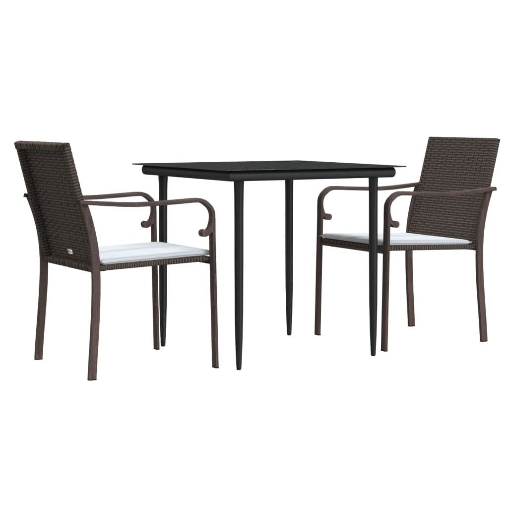 Vidaxl 3-Cz. Garden Furniture Set With Cushions, Polyrattan And Steel