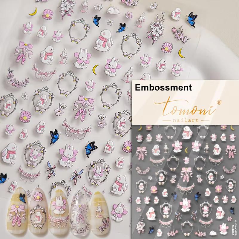 Lovely Strawberry Rabbit Cartoon 5D Embossed Reliefs Self Adhesive Nail Art Decorations Stickers 3D Manicure Decals