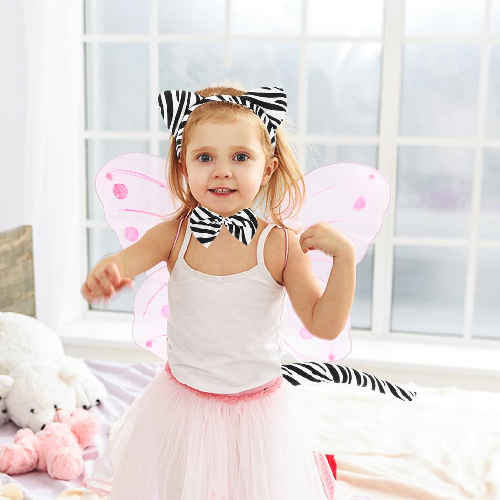 2 Set Dekorativ Barnkostym Zebra Cosplay Fluga och Svans Huvudstycke för Halloweenfest Kostymrekvisita Hårband Svansset