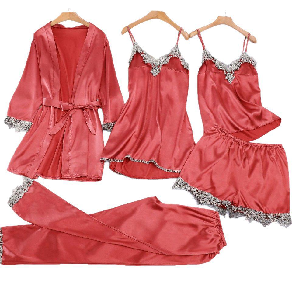 Silky Soft Spaghetti Strap Pajama Set - 5-Piece Women's Loungewear for Spring/Summer