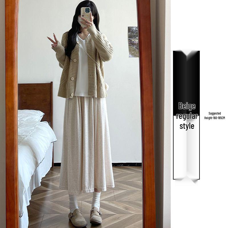 

Women s Casual A-Line Drape Skirt - Autumn/Winter Loose Fit, Mid-Length, Slimming, Velvet-Lined, Umbrella Style Extra Large