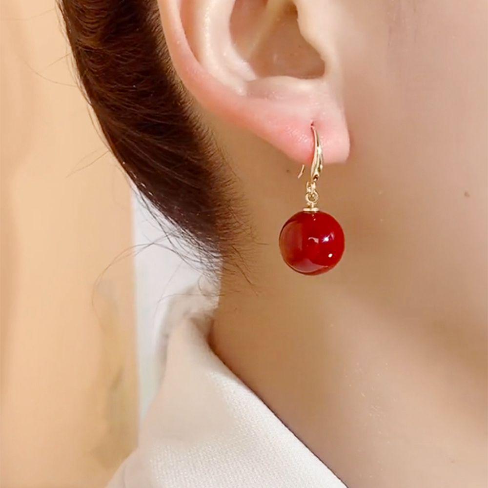 2024 French Minimalist Red Pearl Earrings: Elegant Retro High-End Ear Hooks for a Festive New Year