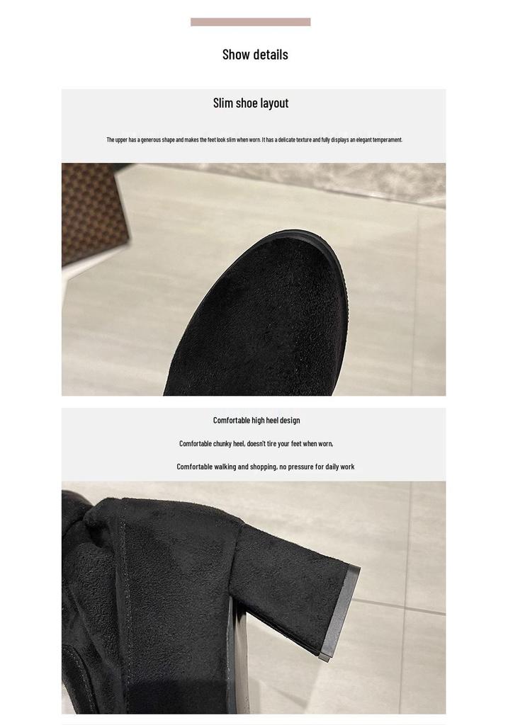 Women's 2025 New Korean Style Over-the-Knee Round Toe Chunky Heel Lace-up Boots Fashion