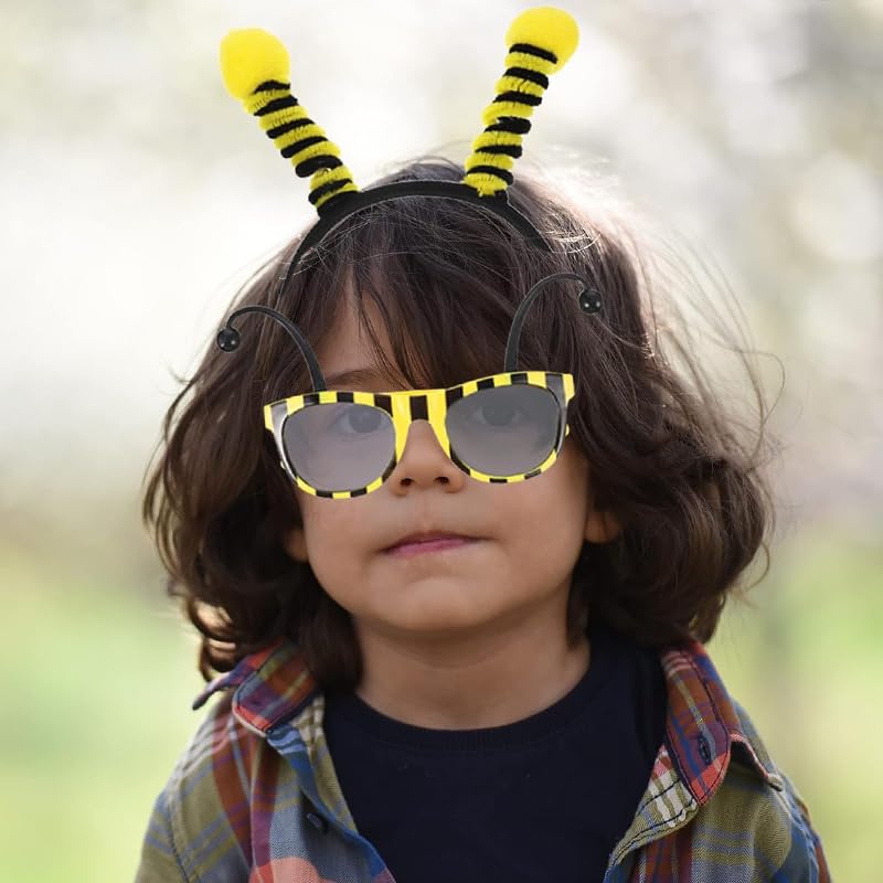 Set of 2 Bee Antenna Headbands with Hair Ties and Sunglasses for Cute and Funny Bee Headbands for and Aliens Prom, Parties, Insects,