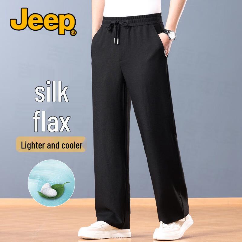 

JEEP Men s Silk Linen Blend Lightweight Casual Pants 4XL