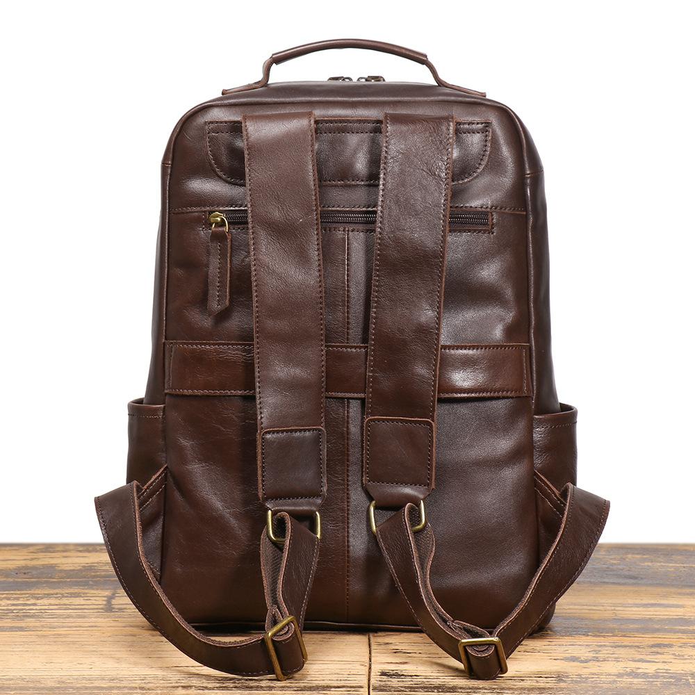 Men'S Genuine Leather Backpack, Cowhide Wear Trolley Case, Business Trip Backpack, Large Capacity Computer Bag