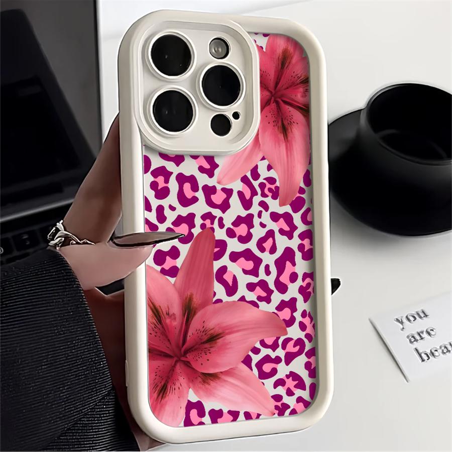 Phone Cover Case for iPhone 17 Pro Max 12 Pro Air 13 15 Plus 17e 16 11 14 Petal Leopard Print Art