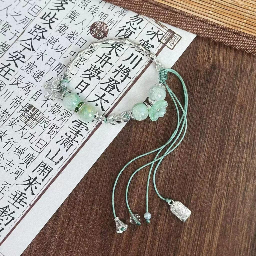 

Зеленый бисерный уникальный браслет-бабочка для женщин Новый китайский стиль Летние украшения 2024