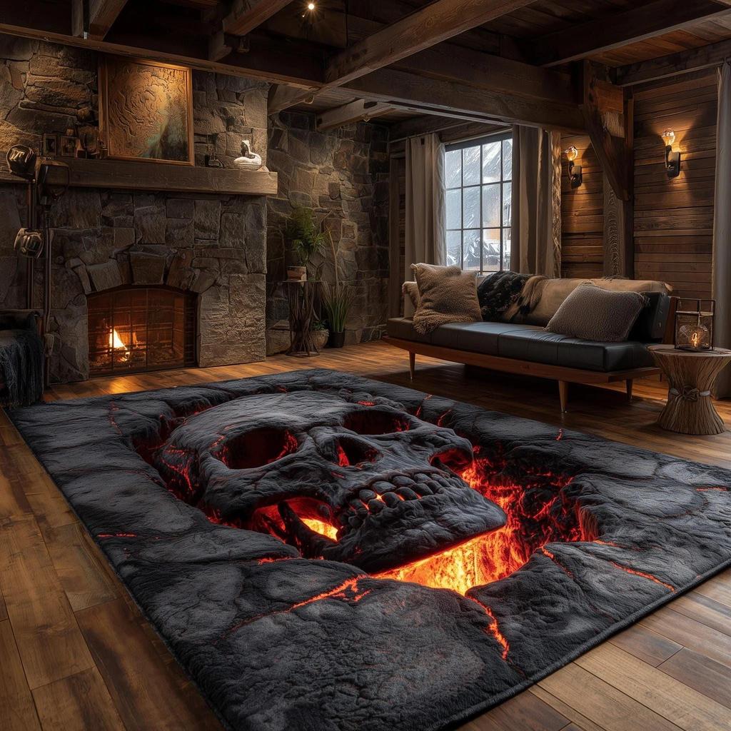 Stone Hole Skull Print Carpet Terror Skull 2D Printed Door Mat Living Room Bedroom Home Decor Carpet