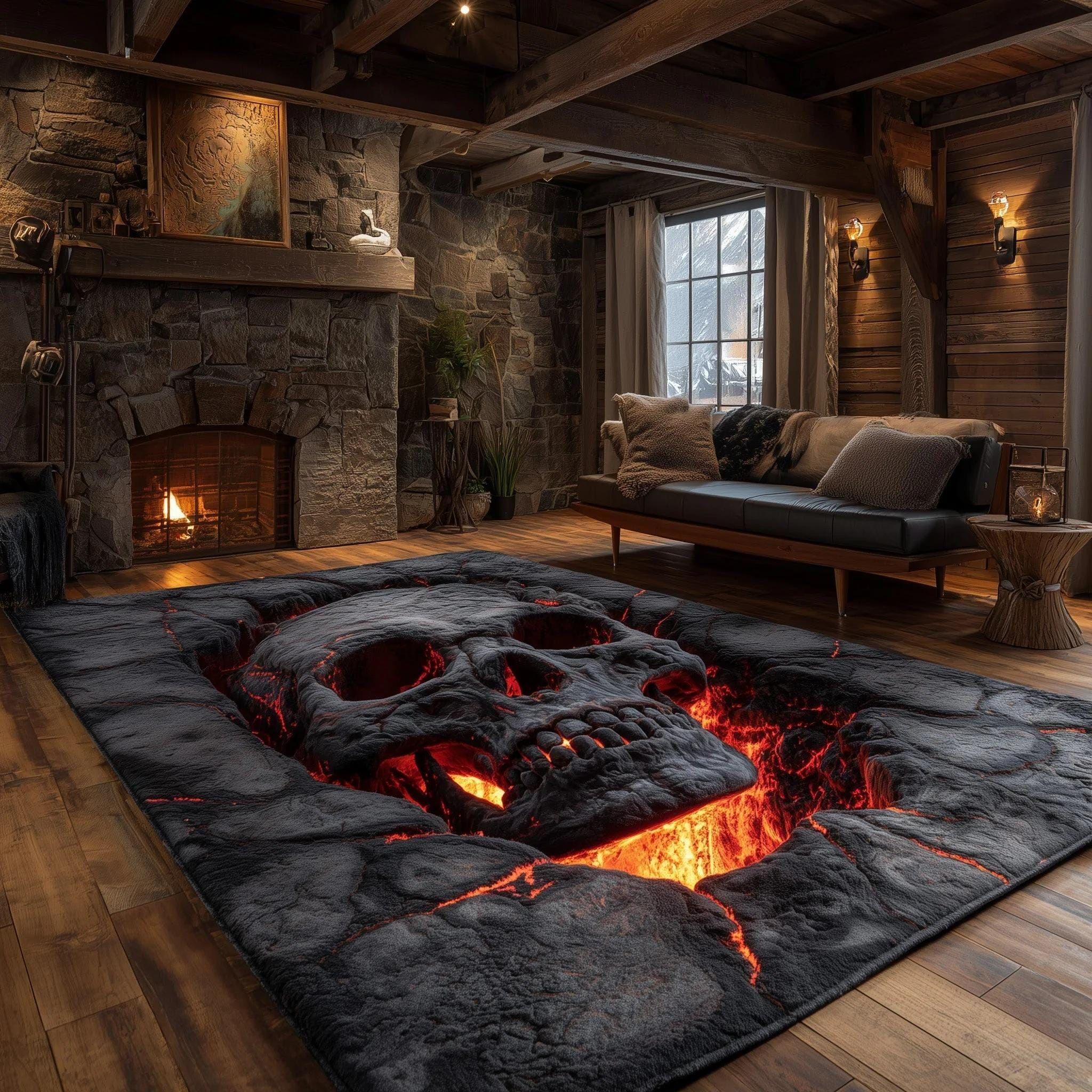 

Skull Print Carpet Fire Pit Skeleton 2D Printed Door Mat Living Room Bedroom Home Decor Carpet 40x60cm