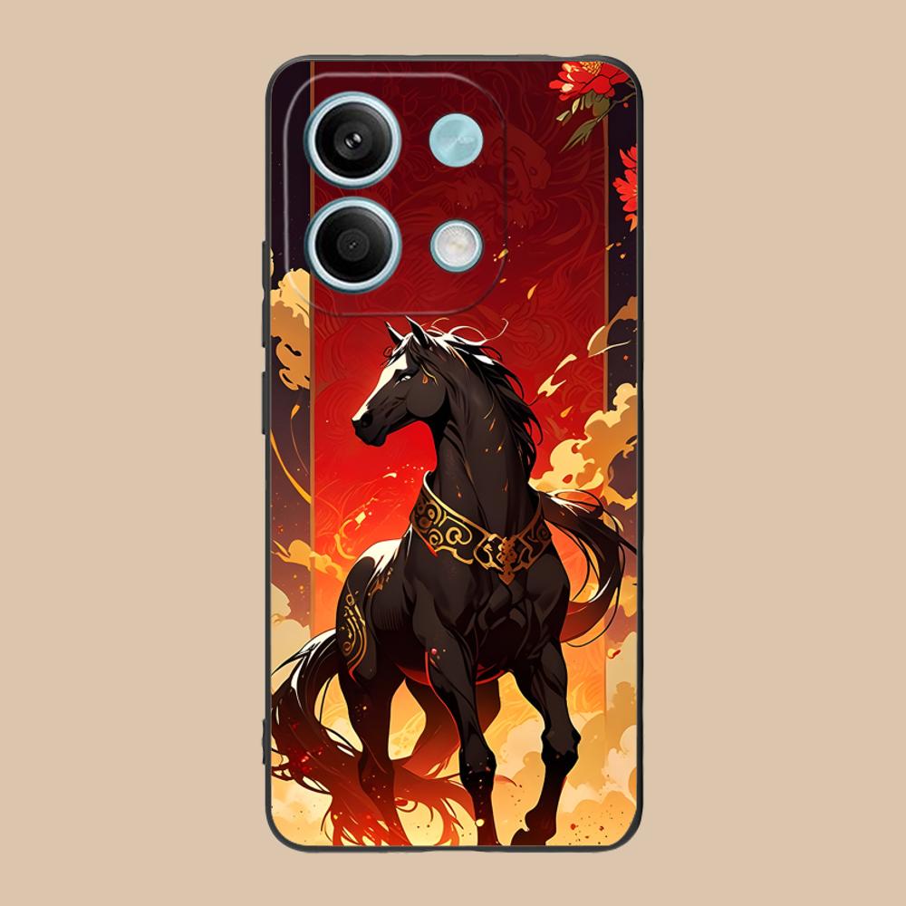 Golden Horse Year Mobile Phone Case for POCO M7 M6 M5 M4 M3 X7 X6 X5 X4 X3 Pro GT 5G Colorful Printing Cover Cover Pretty Luxury