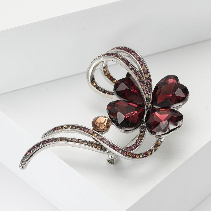 Fashion Rhinestone Crystal Four Leaf Clover Brooches For Women Clothing Coat Jewelry Accessries Gifts