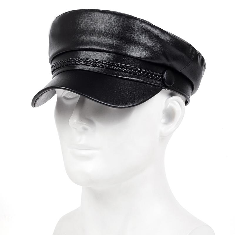 Webbing Pu Leather Navy Cap Men and Women Flat Top Caps Casual Travel Beret Hat New Hats