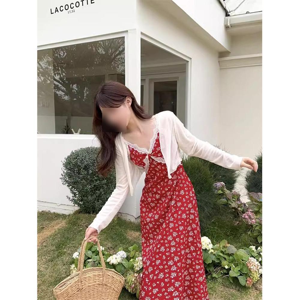 

Весенняя коллекция: Женское платье из цветочного кружева с V-образным вырезом и на бретелях-спагетти S-(for under 45 kg)