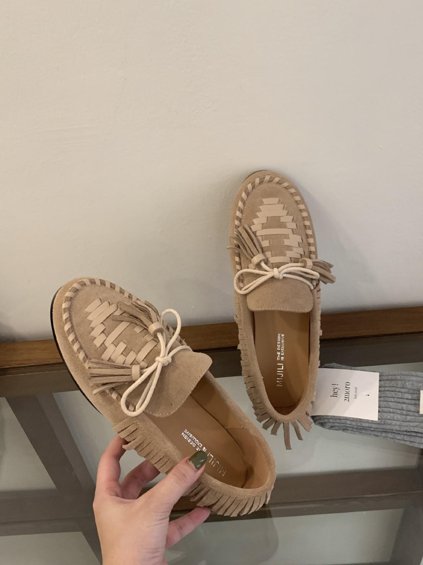 

2025 осень новые ретро бахрома сапоги богемные плоские одинарные туфли женские 39 хаки