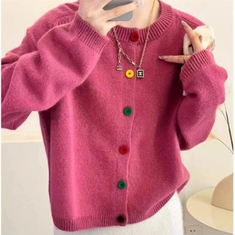 Color button design sense knitted cardigan spring new versatile solid color sweater top coat women