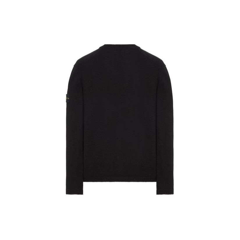 Stone Island V-Neck Button Logo Fitted Long Sleeve Knit Sweater Unisex sweater Black 8015527D3-V0029