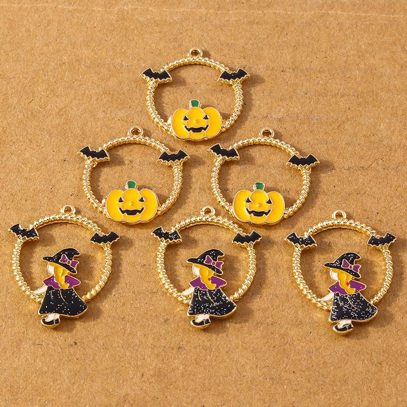 10pcs Enamel Halloween Pumpkin Witch Charm Pendants for Necklace Earrings DIY Bracelet Handmade Jewelry Making Accessories