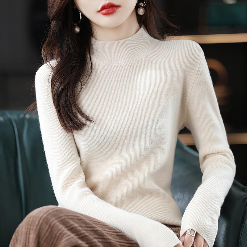2023 Women's High Neck Pure Wool Knit Sweater - Autumn/Winter Base Layer