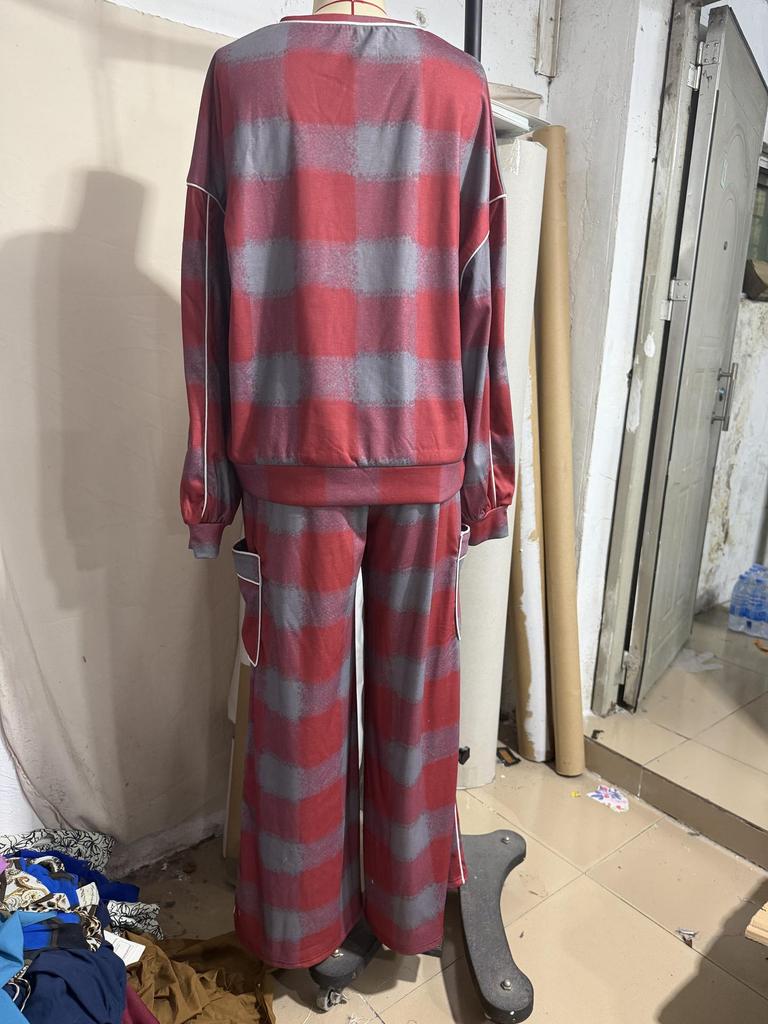 2025 European & American Women's Plaid Ruffled Pantsuit – Distressed Street Style