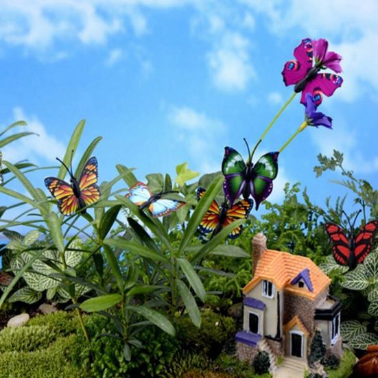 15Pcs Artificial Simulation Butterfly Stakes Garden Yard Plant Lawn Decoration