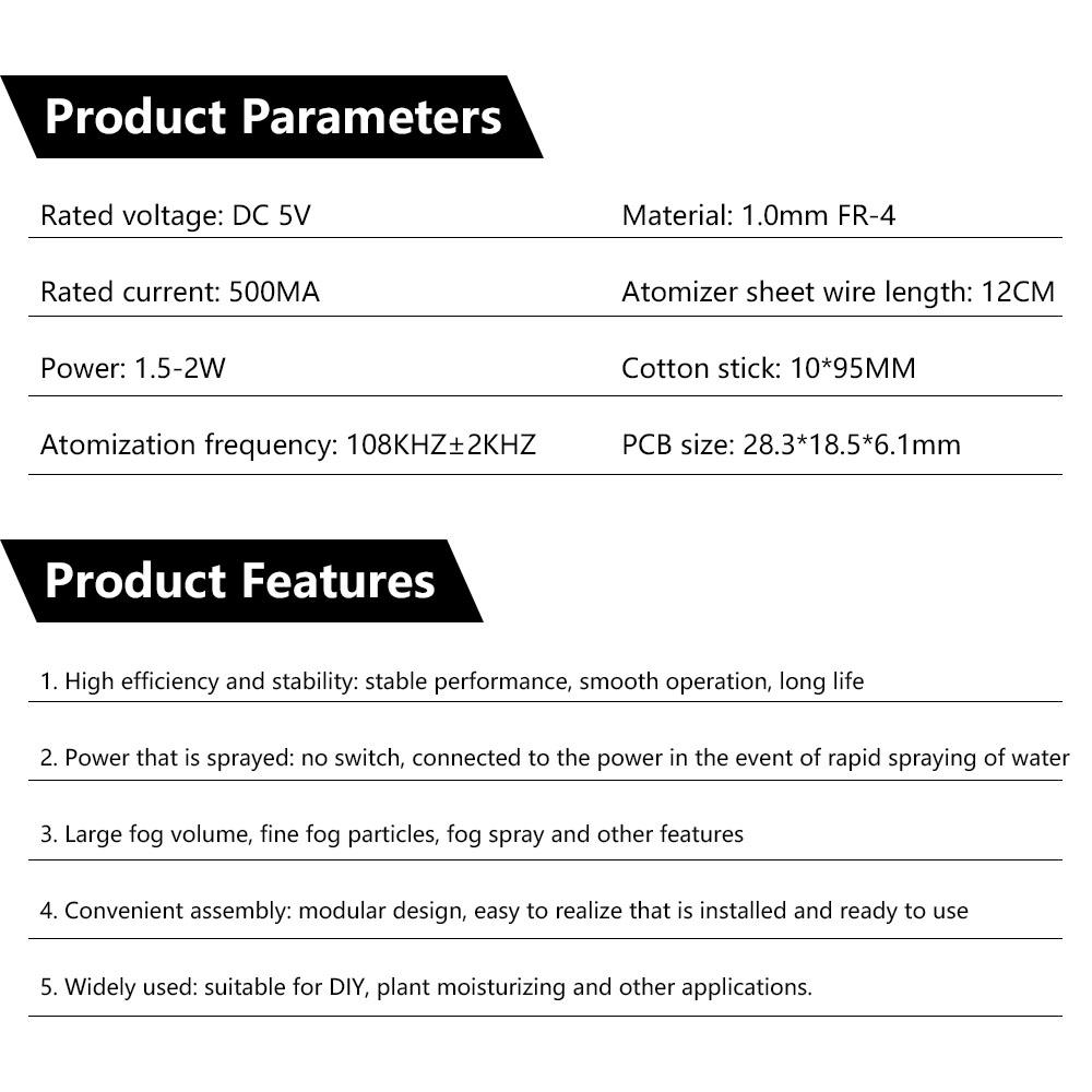 Humidificateur à Brume Simple DC 5V 1.5-2W Module de Brume Humidificateur pour Plantes d'Air Carte Pilote de Brume Interface Type C