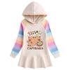 Ruffle Cartoon Rainbow Girls' Long Sleeve Hooded Sweatshirt Dress